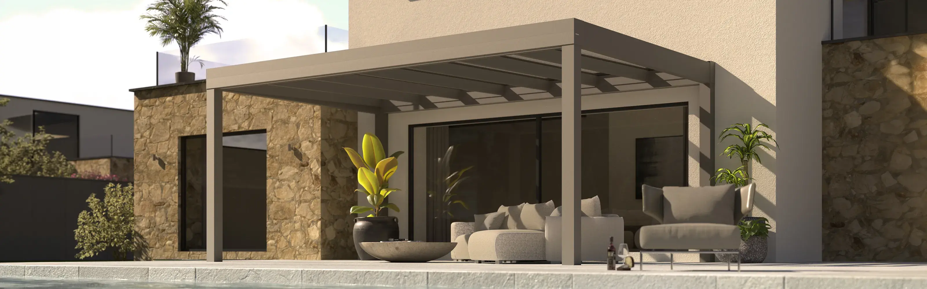 Terrassenüberdachung TRQ – Cube-Optik · Flachdach